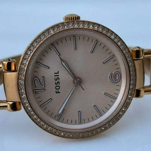 Fossil Ladies Watch GEORGIA Gold Tone Analog Crystals Accent Bezel Wrist Watch - Picture 3 of 12